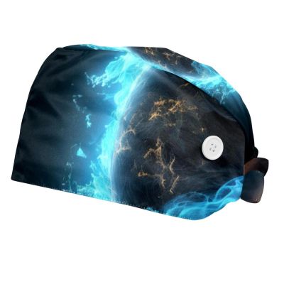 2-Pc,Bouffant Nurse Hats,Scrub Cap Adjustable Scrub Hats with Sweatband,Art Water Fire Yin Yang