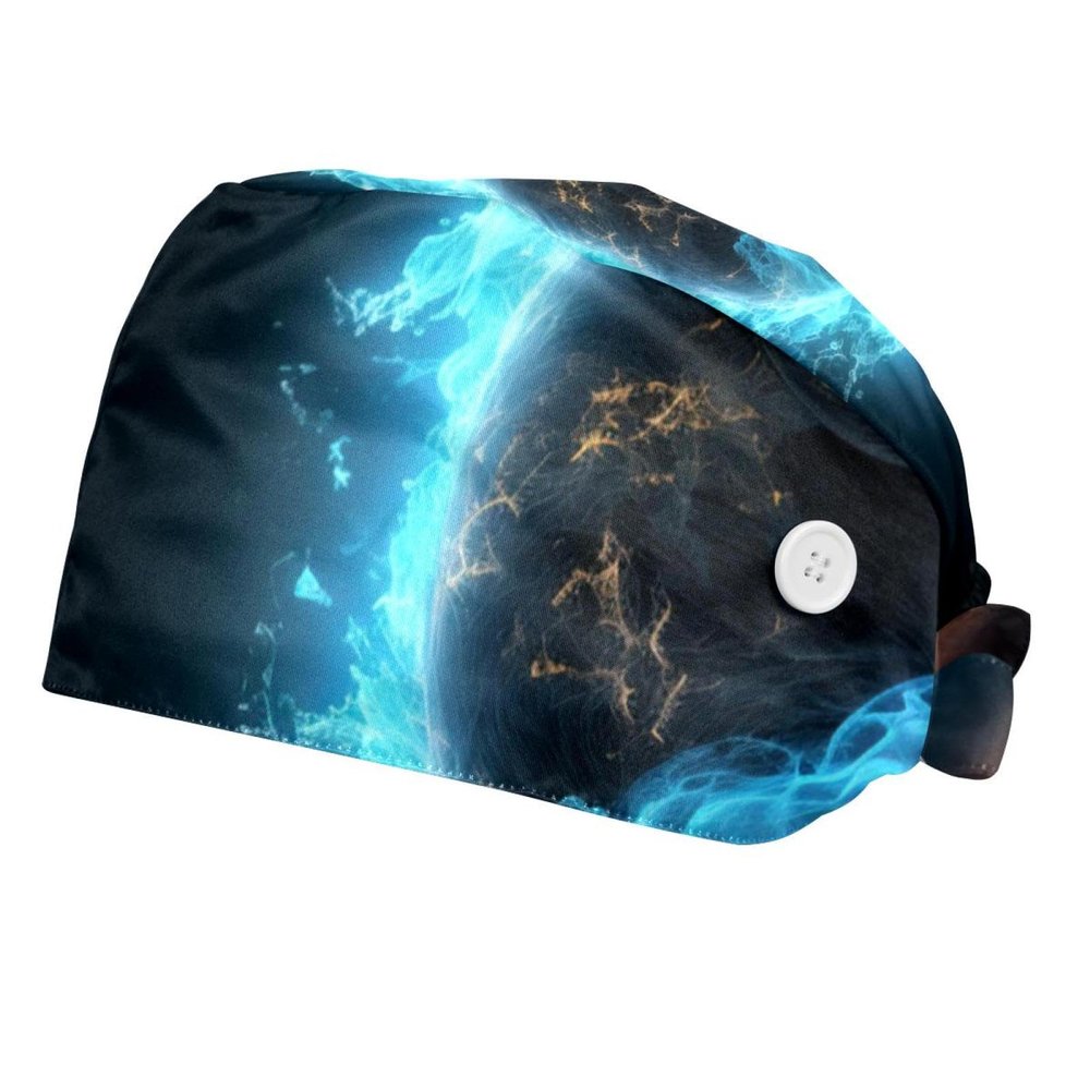 2-Pc,Bouffant Nurse Hats,Scrub Cap Adjustable Scrub Hats with Sweatband,Art Water Fire Yin Yang