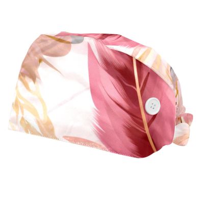 2-Pc,Bouffant Nurse Hats,Scrub Cap Adjustable Scrub Hats with Sweatband,Feather Pink Flower