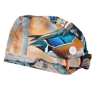2-Pc,Bouffant Nurse Hats,Scrub Cap Adjustable Scrub Hats with Sweatband,Colorful Birds Painting