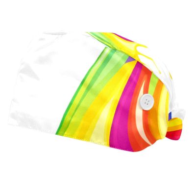 2-Pc,Bouffant Nurse Hats,Scrub Cap Adjustable Scrub Hats with Sweatband,Drop and Rainbow
