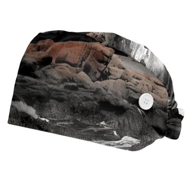 2-Pc,Bouffant Nurse Hats,Scrub Cap Adjustable Scrub Hats with Sweatband,Cloudy Sea House Lighthouse