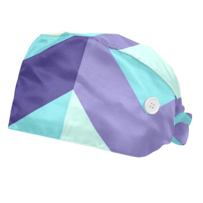2-Pc,Bouffant Nurse Hats,Scrub Cap Adjustable Scrub Hats with Sweatband,Blue Purple Three Dimensional Style