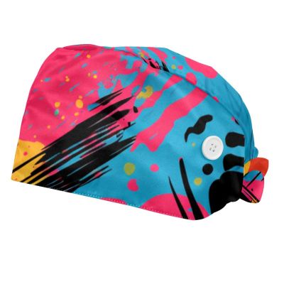 2-Pc,Bouffant Nurse Hats,Scrub Cap Adjustable Scrub Hats with Sweatband,Abstract Modern Art Style