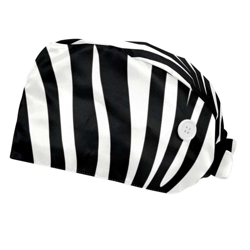 2-Pc,Bouffant Nurse Hats,Scrub Cap Adjustable Scrub Hats with Sweatband,Abstract Zebra Stripes