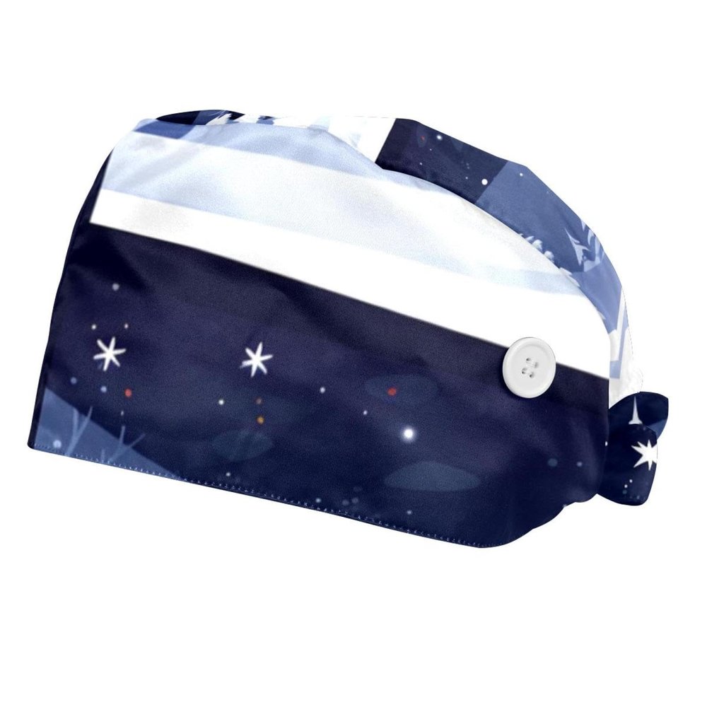 2-Pc,Bouffant Nurse Hats,Scrub Cap Adjustable Scrub Hats with Sweatband,Christmas Design