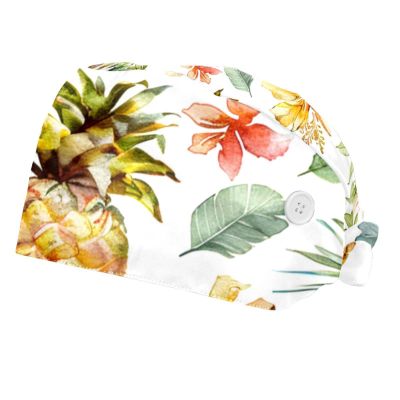 2-Pc,Bouffant Nurse Hats,Scrub Cap Adjustable Scrub Hats with Sweatband,Fruits Pineapple Flower