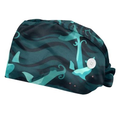 2-Pc,Bouffant Nurse Hats,Scrub Cap Adjustable Scrub Hats with Sweatband,Anchors and Gray Background