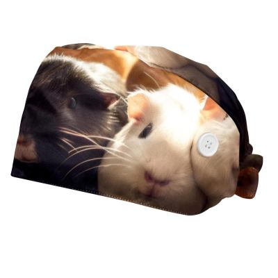 2-Pc,Bouffant Nurse Hats,Scrub Cap Adjustable Scrub Hats with Sweatband,Animal Hamster Pattern