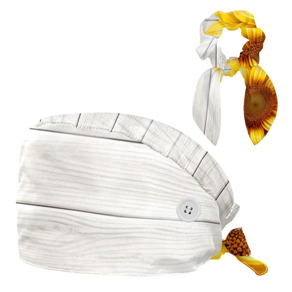 YTYVAGT Nursing Hats,Working Cap with Buttons and Cotton Sweatband,Wood and Sunflower