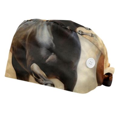 2-Pc,Scrub Bouffant Caps,Workout Hat with Sweatband Headgear for Women,Running Horse Prairie Animal