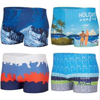 KANAV 4 Pack Men's Athletic Swim Jammers Quick Dry Square Leg Swim Briefs Competitive Swimsuit Blue