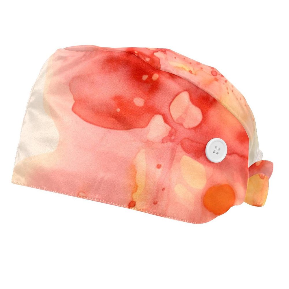 2-Pc,Bouffant Nurse Hats,Scrub Cap Adjustable Scrub Hats with Sweatband,Watercolor Pink