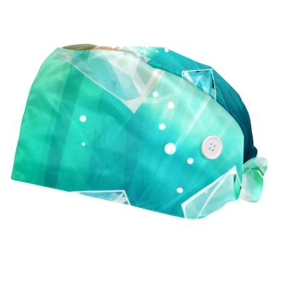 2-Pc,Bouffant Nurse Hats,Scrub Cap Adjustable Scrub Hats with Sweatband,Texture Gradient Green