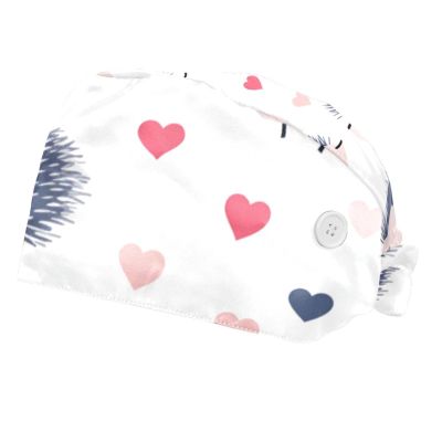 2-Pc,Bouffant Nurse Hats,Scrub Cap Adjustable Scrub Hats with Sweatband,Animal Heart White Polka Dot