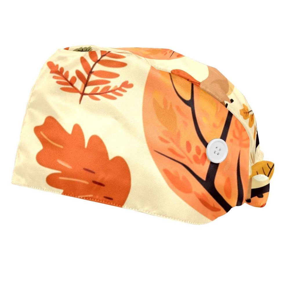 2-Pc,Bouffant Nurse Hats,Scrub Cap Adjustable Scrub Hats with Sweatband,Animal Pattern Forest Cartoon