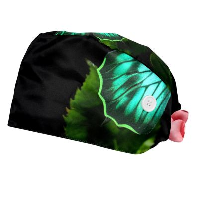 2-Pc,Bouffant Nurse Hats,Scrub Cap Adjustable Scrub Hats with Sweatband,Butterfly and Rose