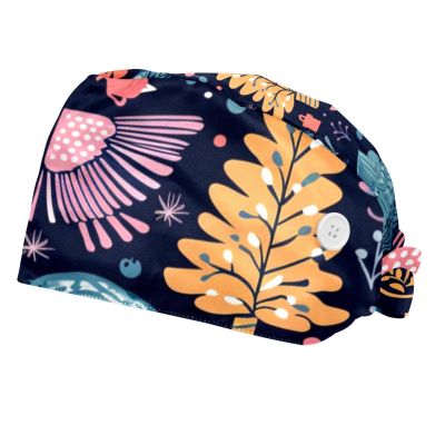 2-Pc,Bouffant Nurse Hats,Scrub Cap Adjustable Scrub Hats with Sweatband,Candy Decorative Cartoon Snowflakes