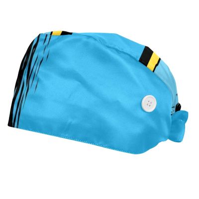 2-Pc,Bouffant Nurse Hats,Scrub Cap Adjustable Scrub Hats with Sweatband,Black and Blue Flag