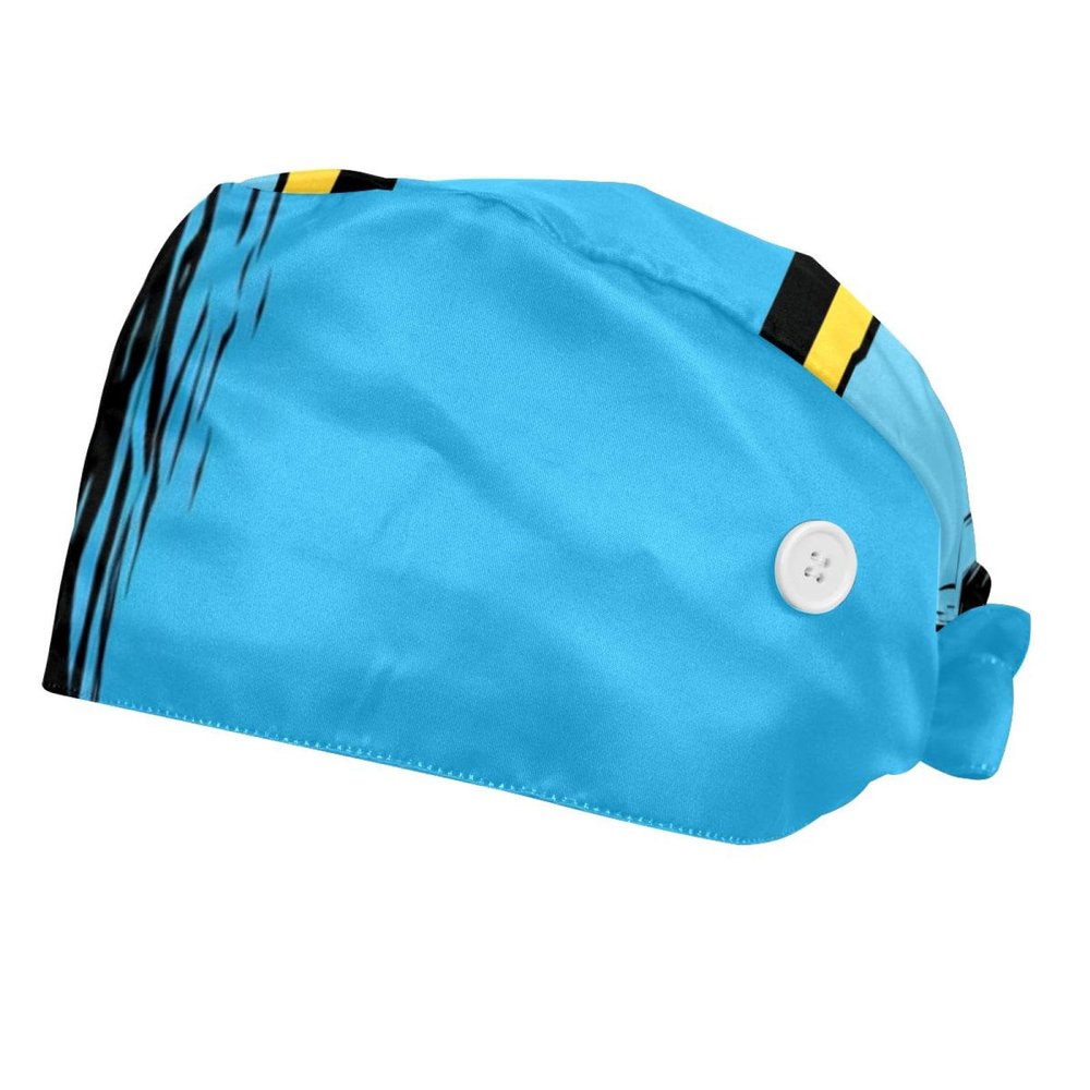 2-Pc,Bouffant Nurse Hats,Scrub Cap Adjustable Scrub Hats with Sweatband,Black and Blue Flag