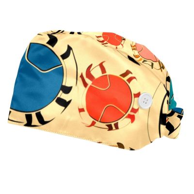 2-Pc,Bouffant Nurse Hats,Scrub Cap Adjustable Scrub Hats with Sweatband,Crabs and Leaf Dots