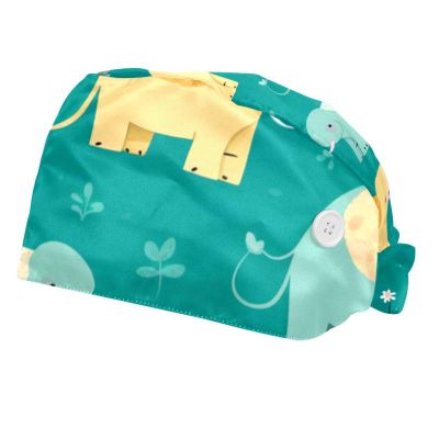 2-Pc,Bouffant Nurse Hats,Scrub Cap Adjustable Scrub Hats with Sweatband,Elephant Green Background