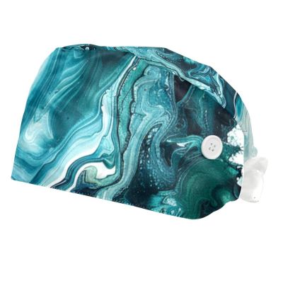 2-Pc,Bouffant Nurse Hats,Scrub Cap Adjustable Scrub Hats with Sweatband,Turquoise Sea Surf