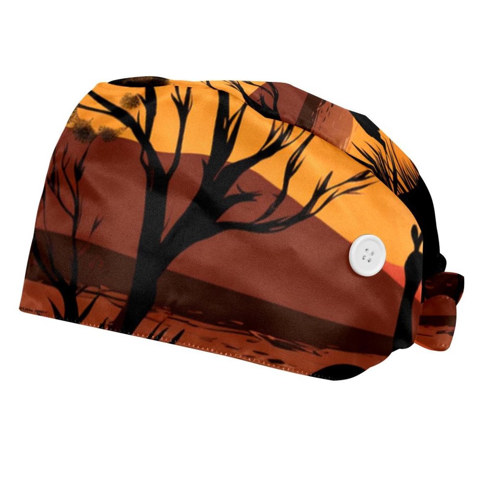 2-Pc,Scrub Bouffant Caps,Workout Hat with Sweatband Headgear for Women,Australia Sunset Kangaroo Ostrich