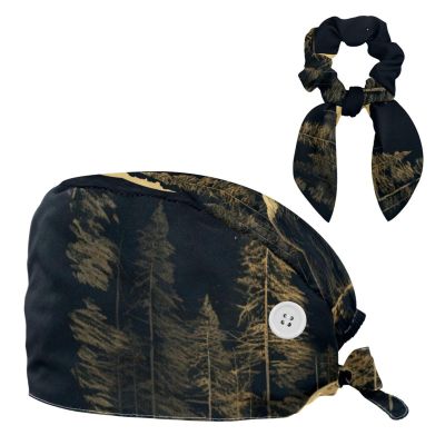 YTYVAGT Nursing Hats,Working Cap with Buttons and Cotton Sweatband,Bear Moon Forest Tree