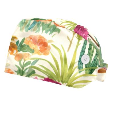 2-Pc,Bouffant Nurse Hats,Scrub Cap Adjustable Scrub Hats with Sweatband,Flower Cactus Llama and Camel