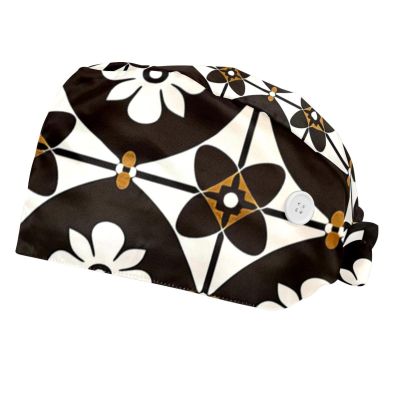 2-Pc,Bouffant Nurse Hats,Scrub Cap Adjustable Scrub Hats with Sweatband,Vintage Gothic Texture Flower