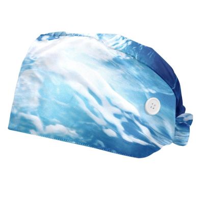 2-Pc,Bouffant Nurse Hats,Scrub Cap Adjustable Scrub Hats with Sweatband,Blue Water Sea Ocea