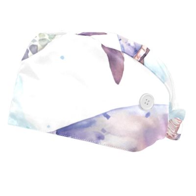 2-Pc,Bouffant Nurse Hats,Scrub Cap Adjustable Scrub Hats with Sweatband,Watercolor Sea Turtle Ocean