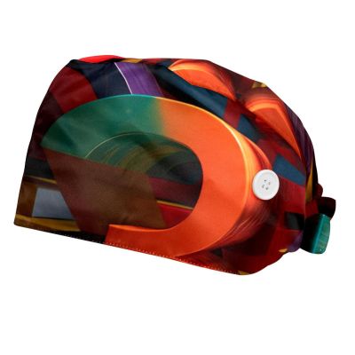 2-Pc,Bouffant Nurse Hats,Scrub Cap Adjustable Scrub Hats with Sweatband,Colorful Letter Abstract Art Pattern