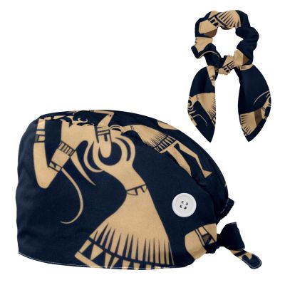 Nursing Hats,Working Cap with Buttons and Cotton Sweatband,Retro Indians Art Pattern