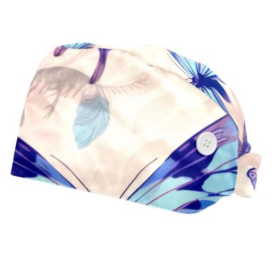 2-Pc,Bouffant Nurse Hats,Scrub Cap Adjustable Scrub Hats with Sweatband,Abstract Colorful Butterflies