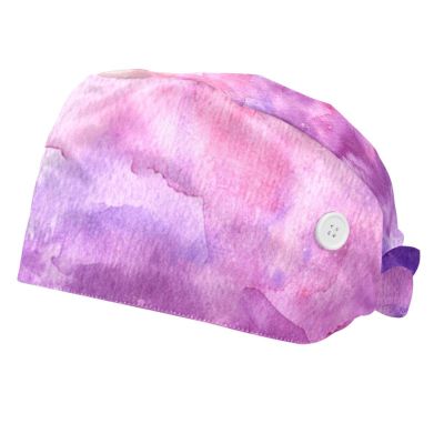 2-Pc,Bouffant Nurse Hats,Scrub Cap Adjustable Scrub Hats with Sweatband,Colorful Pink Watercolor