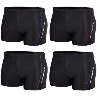 KANAV 4 Pack Men's Athletic Swim Jammers Quick Dry Square Leg Swim Briefs Competitive Swimsuit Black Solid