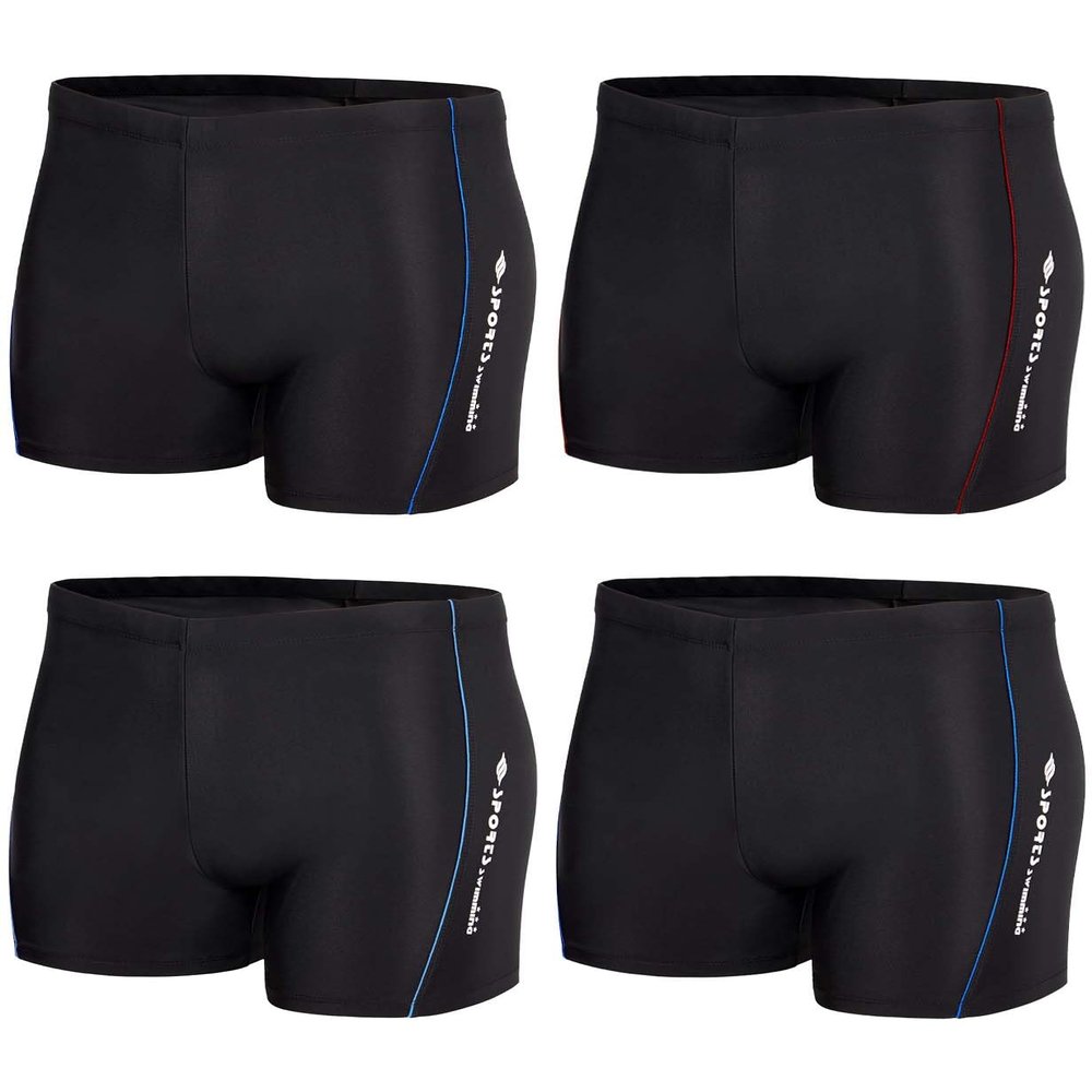 KANAV 4 Pack Men's Athletic Swim Jammers Quick Dry Square Leg Swim Briefs Competitive Swimsuit Black Solid