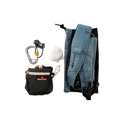 Wild Country Flow 2.0 Mens Rock Climbing Harness Package - Harness, Chalk Bag, Locking Carabiner, Belay Device, & Chalk Ball - Deepwater/Black - X-Large