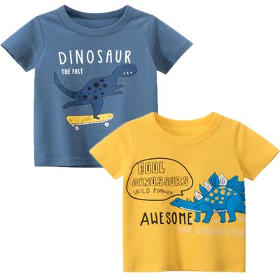 ALEXZV Toddler Boy' Shirts 2 Packs Dinosaur Short Sleeve Tops T-Shirt Size for 3-6 Years (US, Age, 4 Years, Stegosaurus Tyrannosaurus)