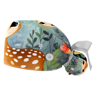 2-Pc,Gourd-Shaped Working Cap,Fisherman Hat with Buttons and Cotton Sweatband,Jungle Cute Deer Animal Pattern