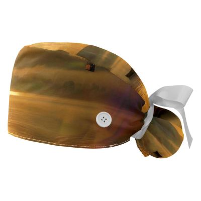 2-Pc,Gourd-Shaped Working Cap,Fisherman Hat with Buttons and Cotton Sweatband,Boat River Sunset Hot Air Balloon