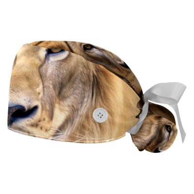 2-Pc,Gourd-Shaped Working Cap,Fisherman Hat with Buttons and Cotton Sweatband,Animal Lion Wild Life Cat