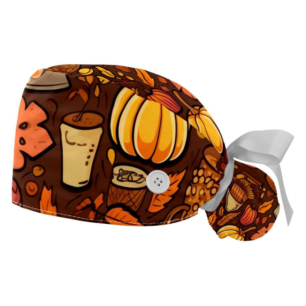 2-Pc,Gourd-Shaped Working Cap,Fisherman Hat with Buttons and Cotton Sweatband,Autumn Harvesting with Pumpkin