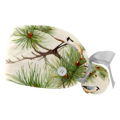 2-Pc,Gourd-Shaped Working Cap,Fisherman Hat with Buttons and Cotton Sweatband,Birds Christmas Tree Snowflakes