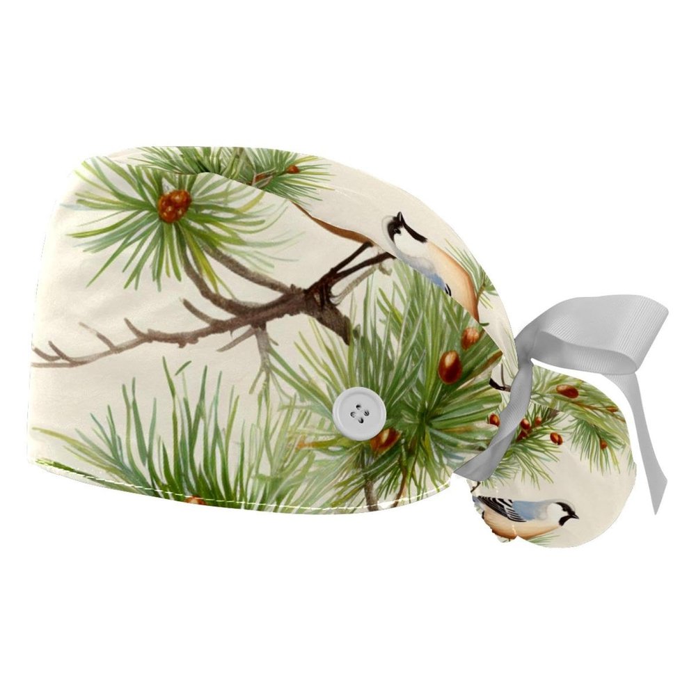2-Pc,Gourd-Shaped Working Cap,Fisherman Hat with Buttons and Cotton Sweatband,Birds Christmas Tree Snowflakes