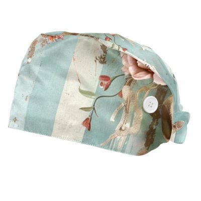 2-Pc,Bouffant Nurse Hats,Scrub Cap Adjustable Scrub Hats with Sweatband,Flower Arrow Bull Skull