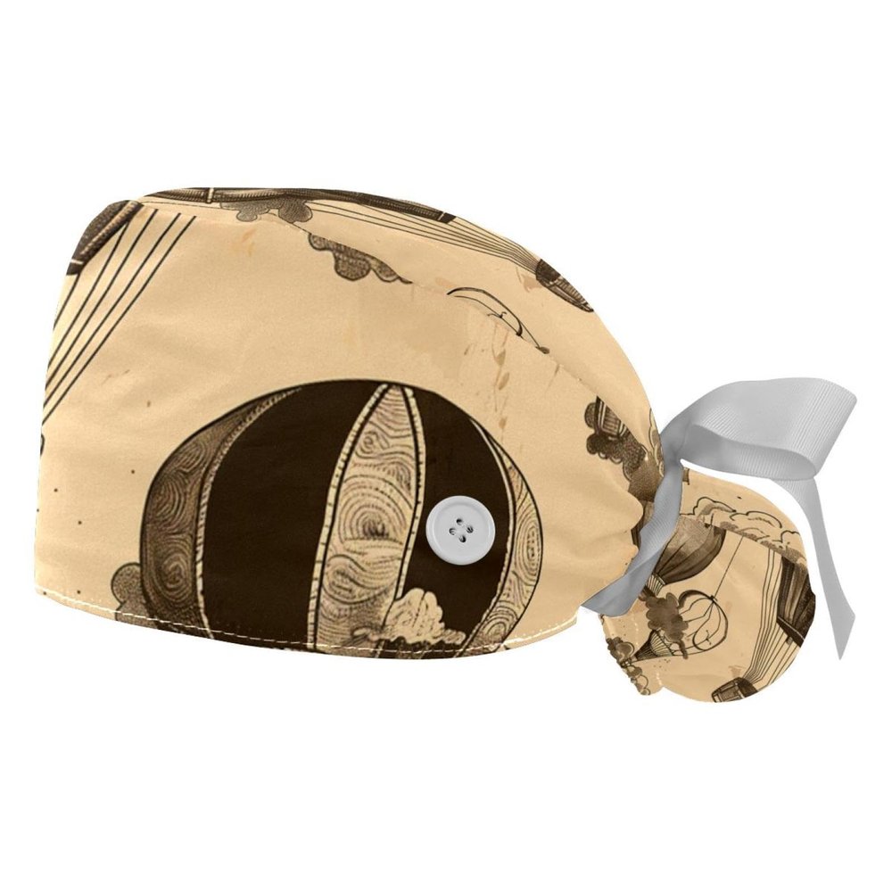 2-Pc,Gourd-Shaped Working Cap,Fisherman Hat with Buttons and Cotton Sweatband,Cloud Hot Air Balloons