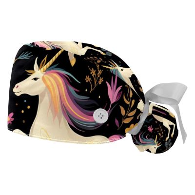 2-Pc,Gourd-Shaped Working Cap,Fisherman Hat with Buttons and Cotton Sweatband,Animal Unicorn Floral Flower